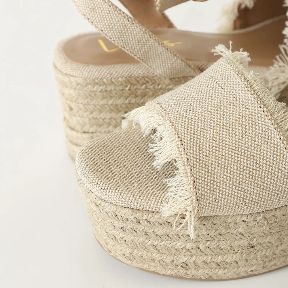 Lulus Daphnie Beige Espadrille Platform Sandals - Size 9